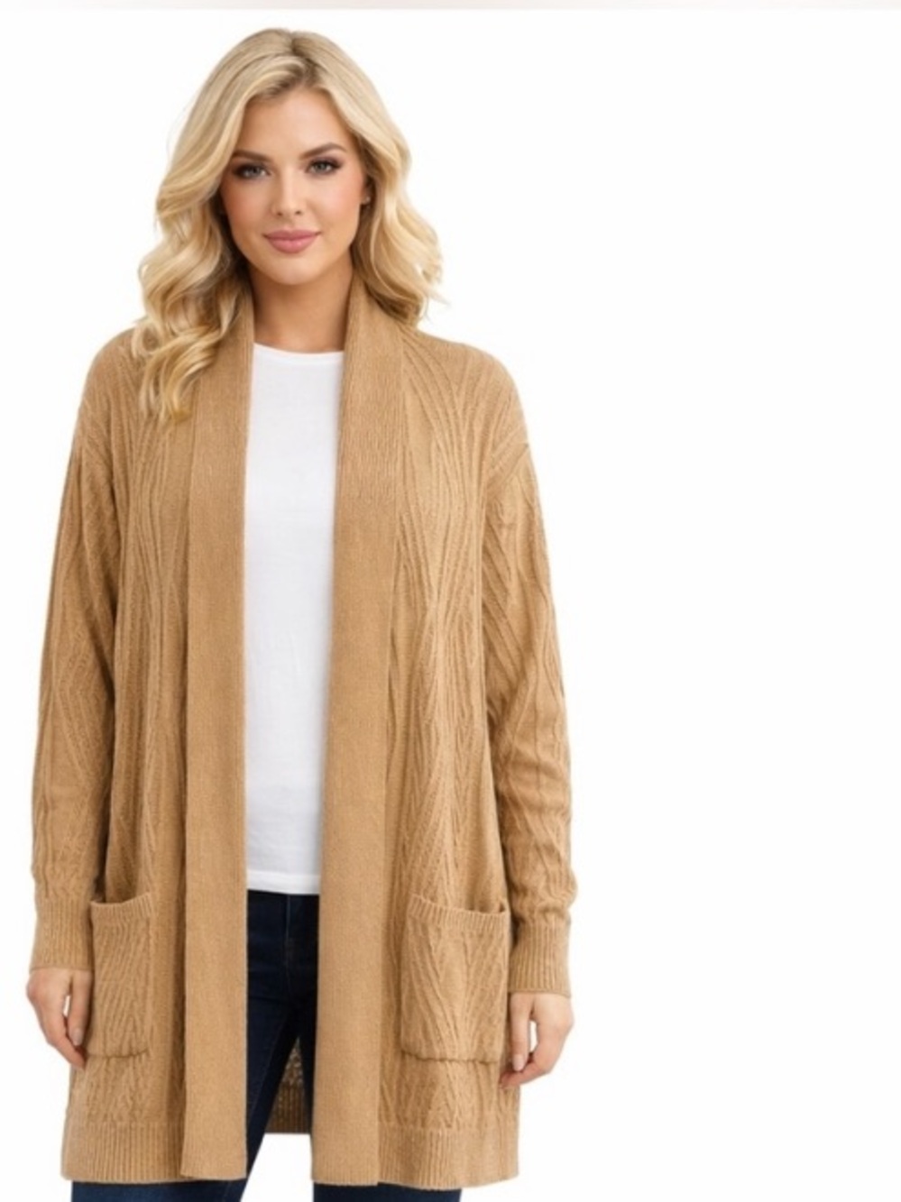 St. John’s Bay XXL Tall Womens Cotton Cable Sweater Cardigan Shawl Collar Pocket